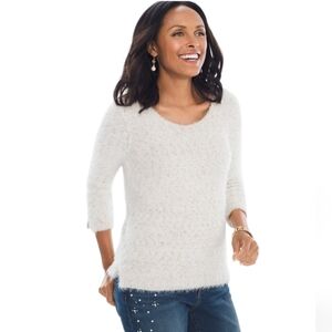 Chico's Cozy Soft Sweater Eyelash Yarn with Metallic Gold Thread Accents Size 1P